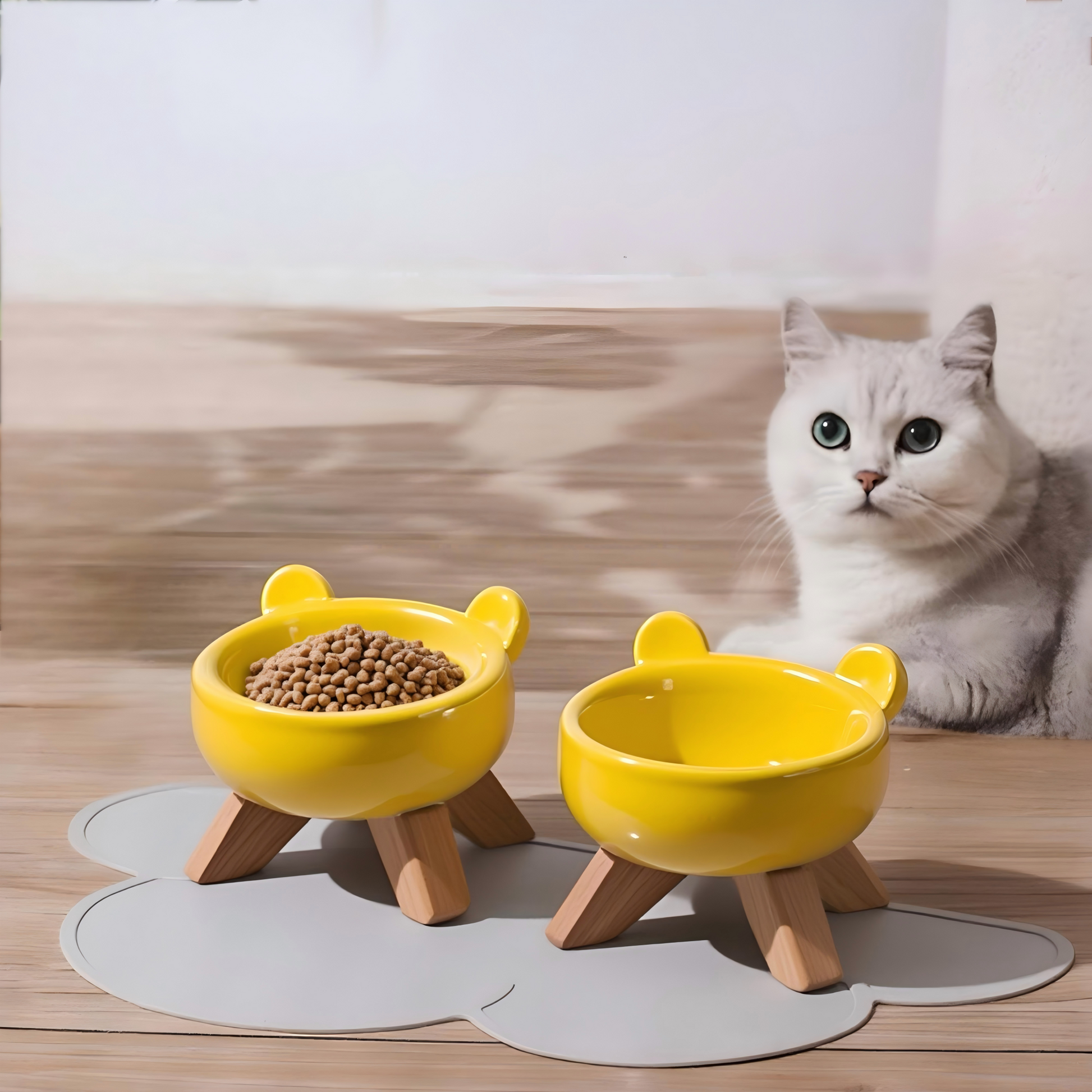 ラック付きセラミック製ペットフードボウル