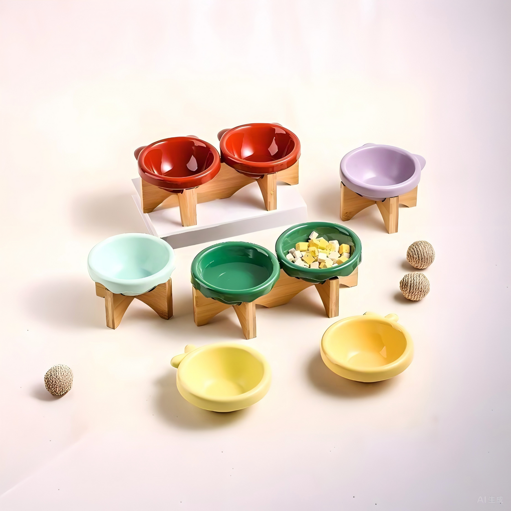 ラック付きセラミック製ペットフードボウル